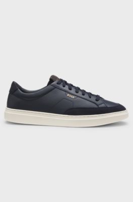 Leather trainers with suede trims, Dark Blue
