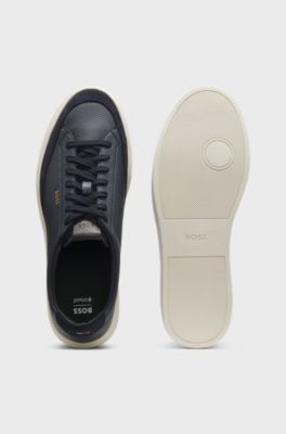 Leather trainers with suede trims, Dark Blue