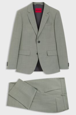 Slim-fit pak van elastische dobbystof, Kalk