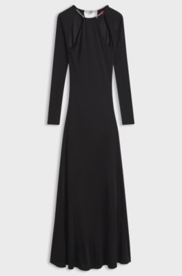 Long-sleeved jersey dress with chain necklace, Black