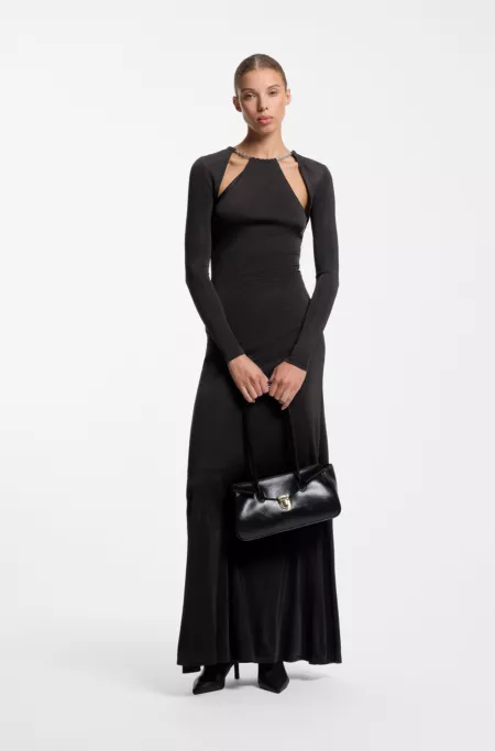 Long-sleeved jersey dress with chain necklace