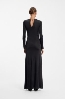 Long-sleeved jersey dress with chain necklace, Black