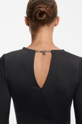 Long-sleeved jersey dress with chain necklace, Black