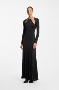 Long-sleeved jersey dress with chain necklace, Black