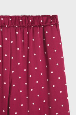 Relaxed-fit trousers in satin with polka-dot print, Dark Red