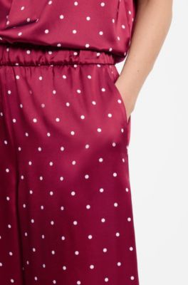 Relaxed-fit trousers in satin with polka-dot print, Dark Red