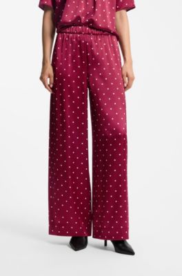 Relaxed-fit trousers in satin with polka-dot print, Dark Red