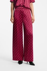 Relaxed-fit trousers in satin with polka-dot print, Dark Red