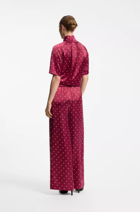 Pantalon Relaxed en satin imprimé à pois