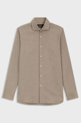 Regular-fit shirt in patterned Italian-made cotton, Brown