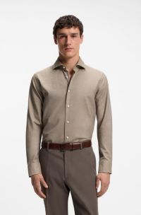 Regular-fit shirt in patterned Italian-made cotton, Brown