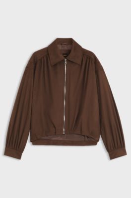 Relaxed-fit zip-up jacket in faux suede, Brown