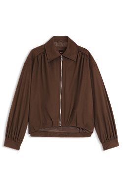 Relaxed-fit zip-up jacket in faux suede