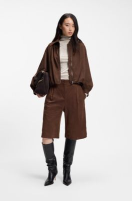 Relaxed-fit zip-up jacket in faux suede, Brown