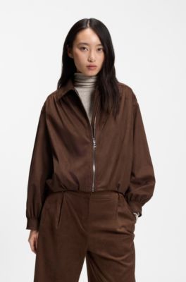 Relaxed-fit zip-up jacket in faux suede, Brown