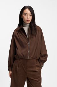 Relaxed-fit zip-up jacket in faux suede, Brown
