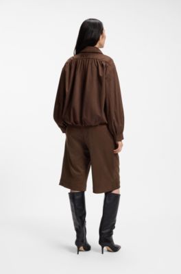 Relaxed-fit zip-up jacket in faux suede, Brown