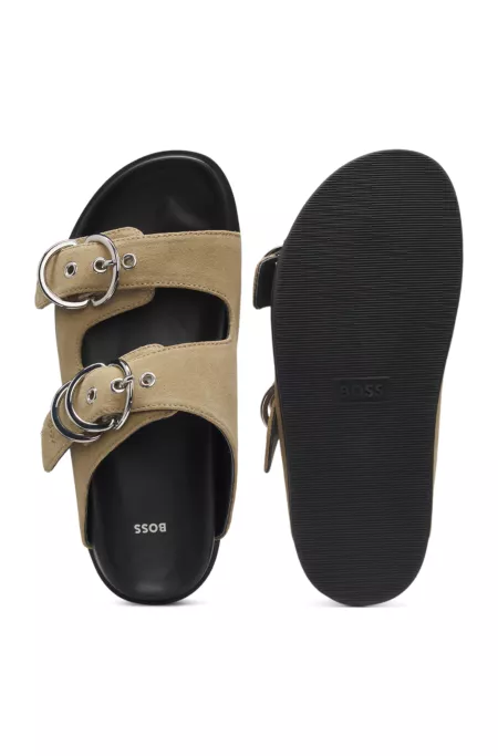 Mules en cuir suédé avec deux brides à boucles