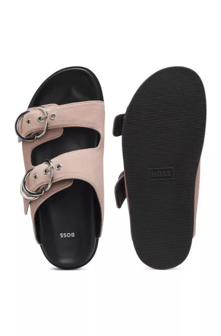 Mules en cuir suédé avec deux brides à boucles