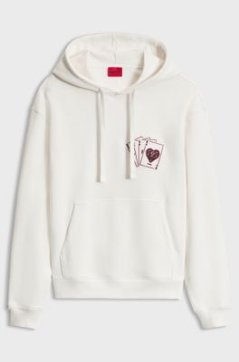 Graphic-print cotton hoodie in a relaxed fit, Natural