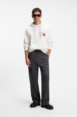 Graphic-print cotton hoodie in a relaxed fit, Natural