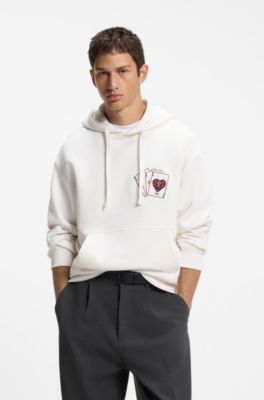 Graphic-print cotton hoodie in a relaxed fit, Natural