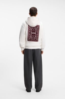 Graphic-print cotton hoodie in a relaxed fit, Natural