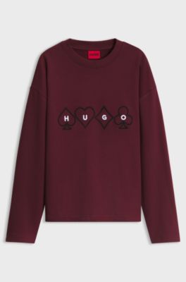 Relaxed-fit sweatshirt with embroidered chest artwork, Dark Red
