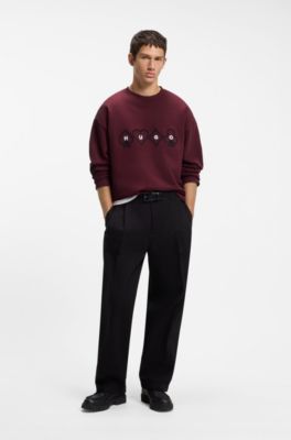 Relaxed-fit sweatshirt with embroidered chest artwork, Dark Red