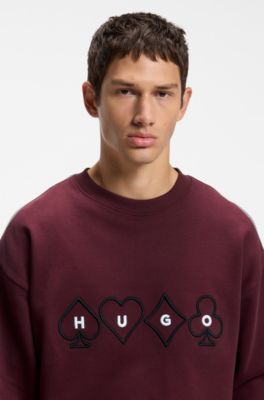 Relaxed-fit sweatshirt with embroidered chest artwork, Dark Red