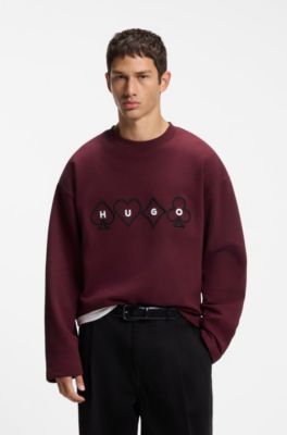 Relaxed-fit sweatshirt with embroidered chest artwork, Dark Red