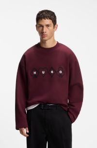 Relaxed-fit sweatshirt with embroidered chest artwork, Dark Red