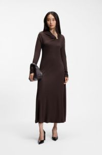 Draped-neck maxi dress with hardware detail, Dark Brown