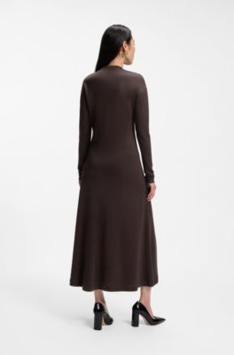 Draped-neck maxi dress with hardware detail, Dark Brown