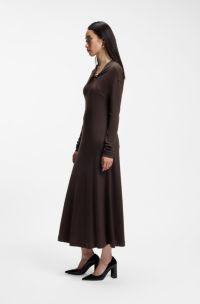Draped-neck maxi dress with hardware detail, Dark Brown