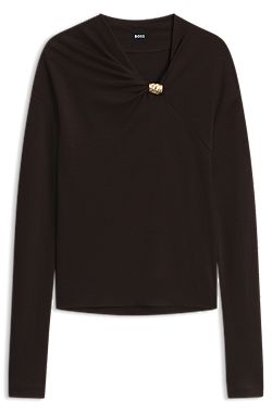 V-neck top with metallic neckline hardware