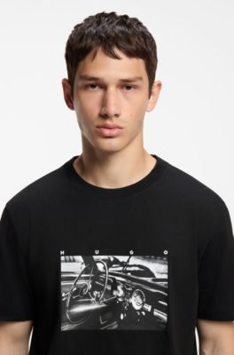 リラックスフィット Tシャツ コットン グラフィックプリント, ブラック