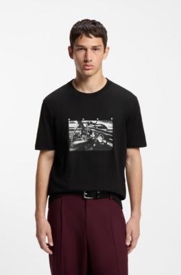 リラックスフィット Tシャツ コットン グラフィックプリント, ブラック