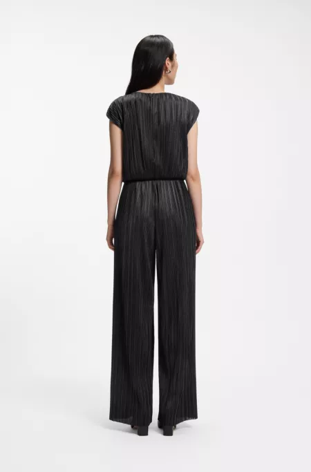 Plissé jumpsuit with laser-cut scallop detailing