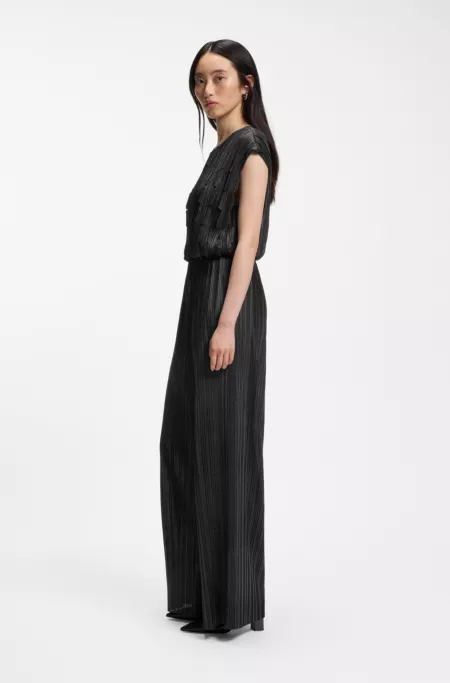 Plissé jumpsuit with laser-cut scallop detailing