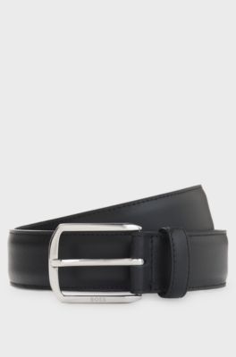 Cintur&oacute;n de piel con herrajes y Double&nbsp;B plateados, Negro