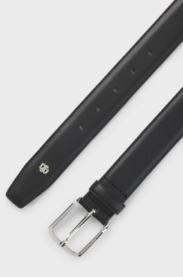 Leather belt with silver-tone hardware and Double B, Black