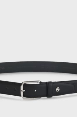 Leather belt with silver-tone hardware and Double B, Black