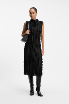 Sleeveless pliss&eacute; top, Black