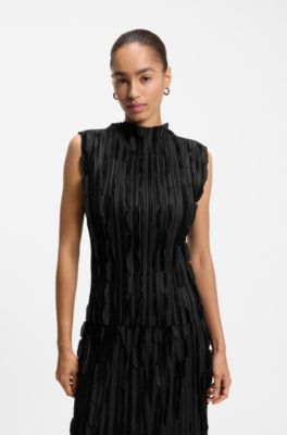 Sleeveless pliss&eacute; top, Black