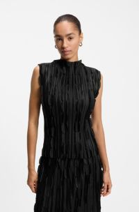 Sleeveless pliss&eacute; top, Black