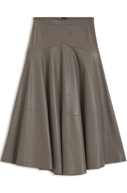 Leather midi skirt with bell silhouette