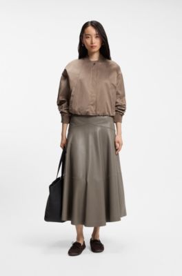 Leather midi skirt with bell silhouette, Taupe