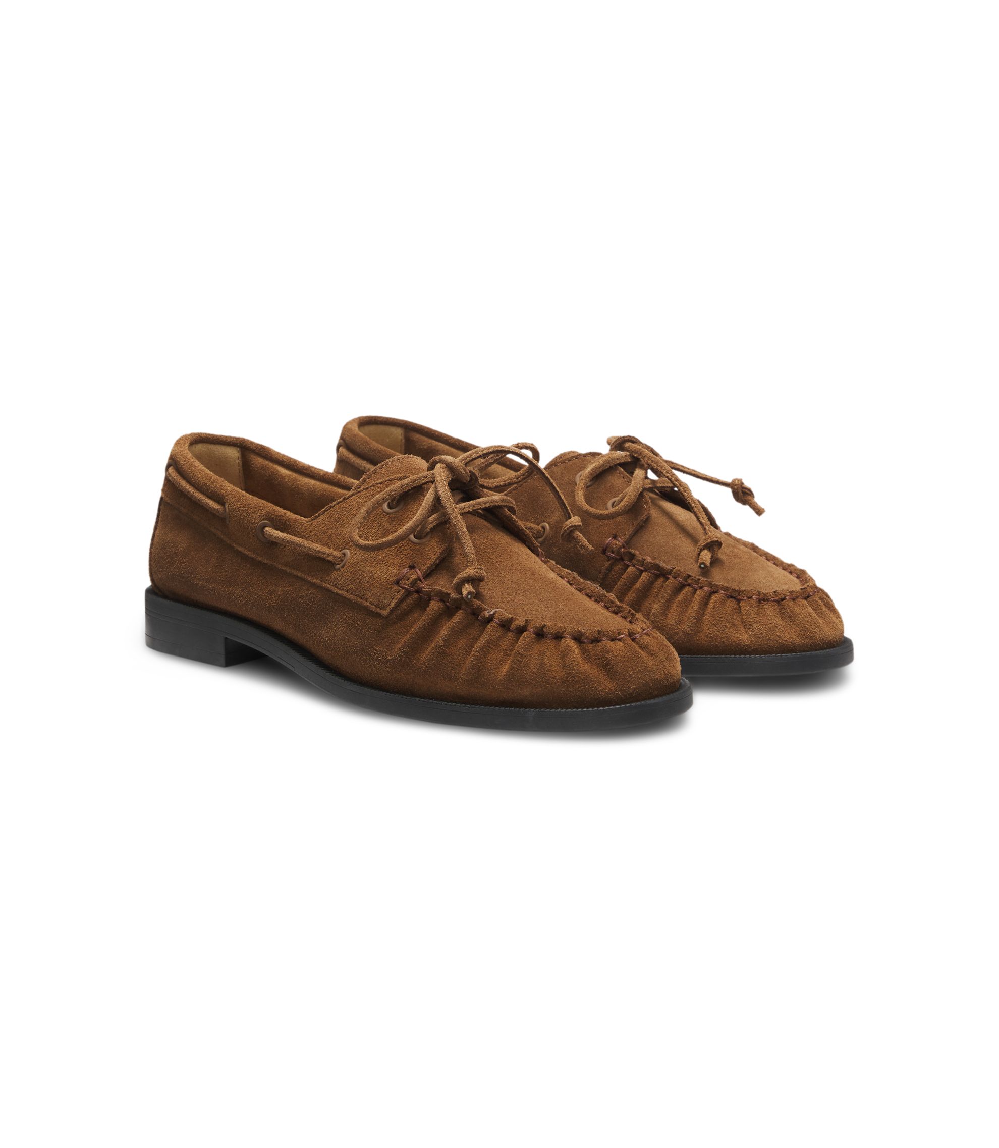 BOSS - Suede moccasins with hand-stitched apron toe - Brown