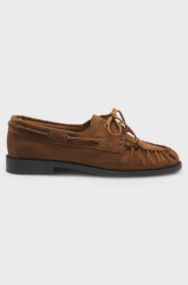 Suede moccasins with hand-stitched apron toe, Brown